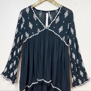 Free People • Diamond Embroidered Long Bell Sleeve Blouse